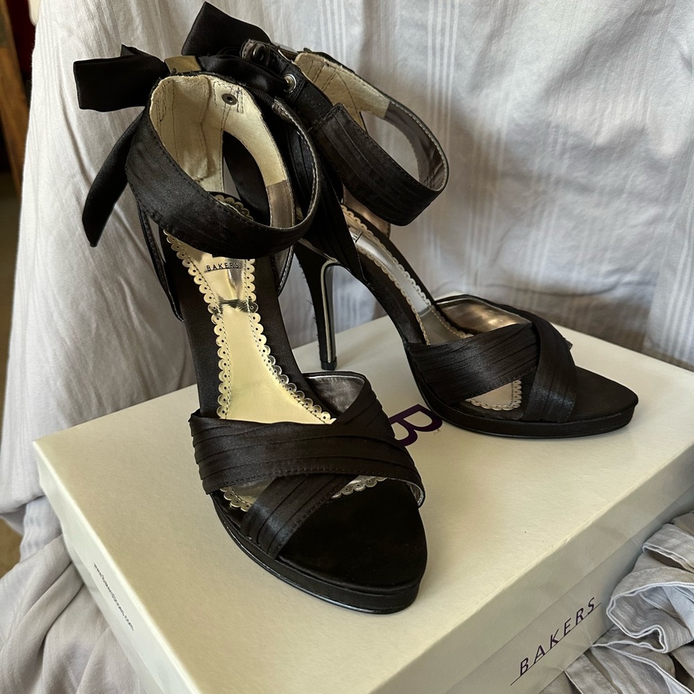 Bakers Black Satin Ribbon Heels